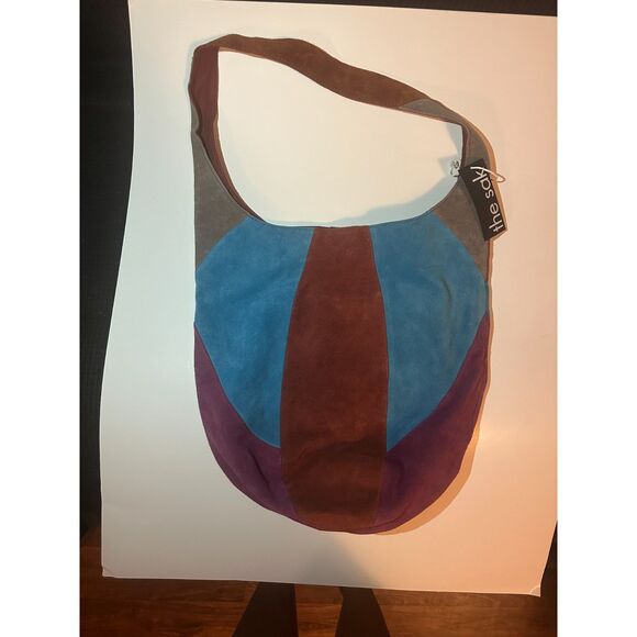 NWT The Sak Multi Color Patchwork Suede Bucket Bag Shoulder Hobo - Picture 2 of 9
